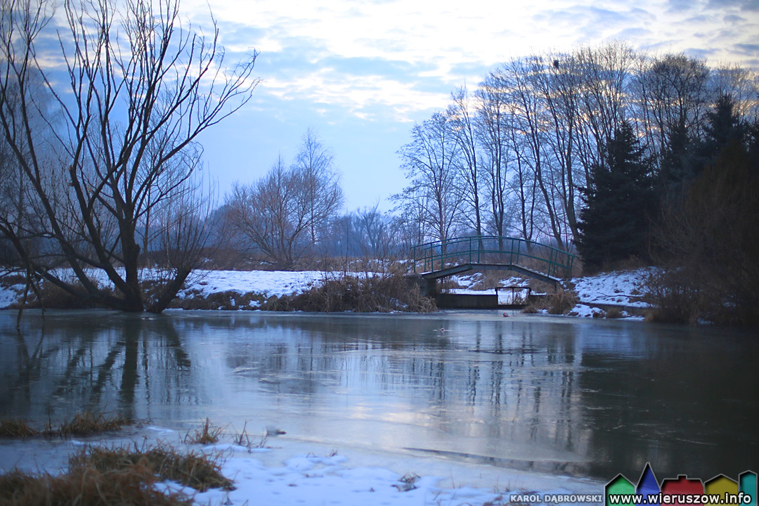 Zimowy widok z przystani na rzekę Prosnę