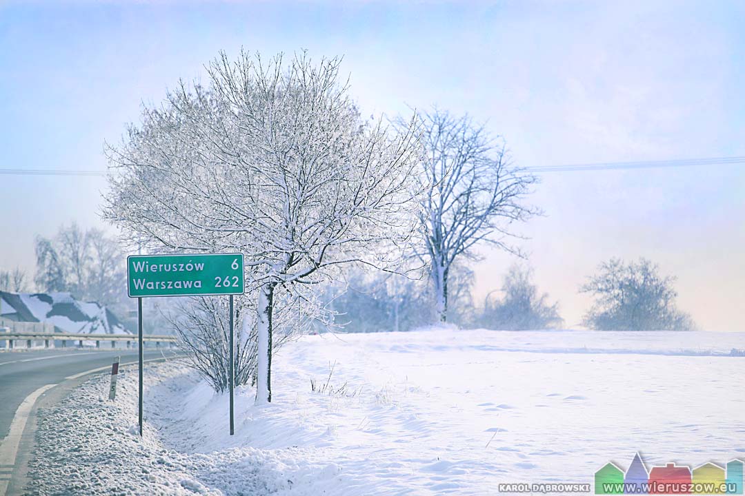 Drogowskaz na zimowej drodze